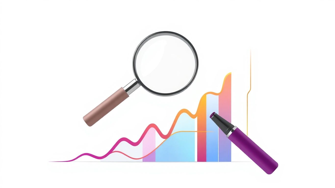 Magnifying glass over abstract digital growth illustration.