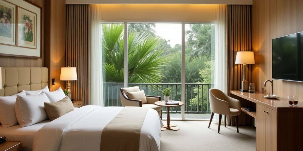 Cozy hotel room in Abu Dhabi with eco-friendly decor.