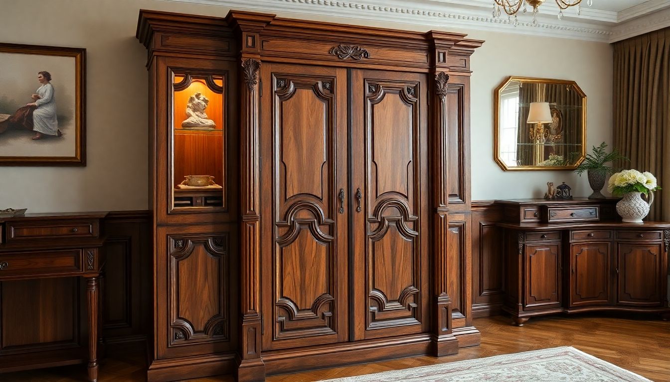Intricate wooden cabinet in a luxury London home.