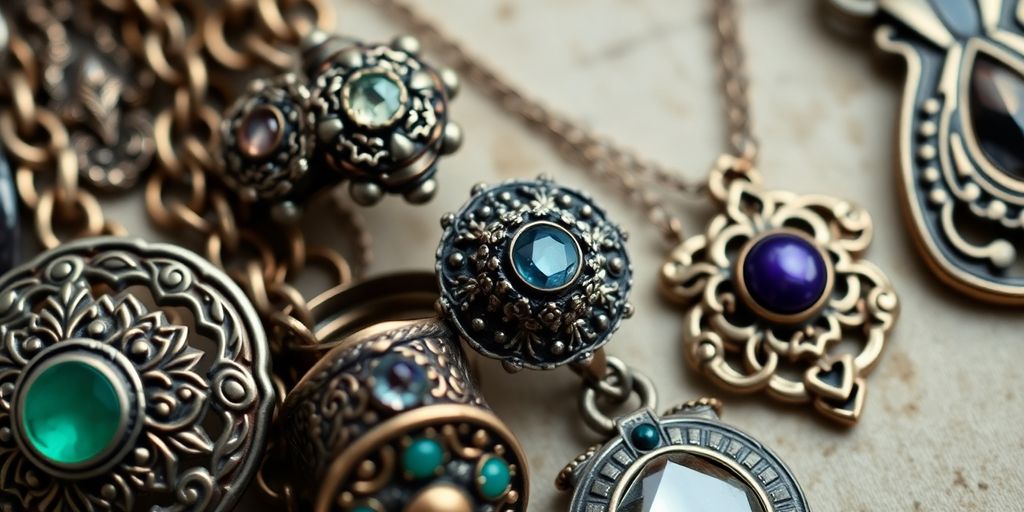 Bijoux anciens en gros plan, mettant en valeur leur beauté.