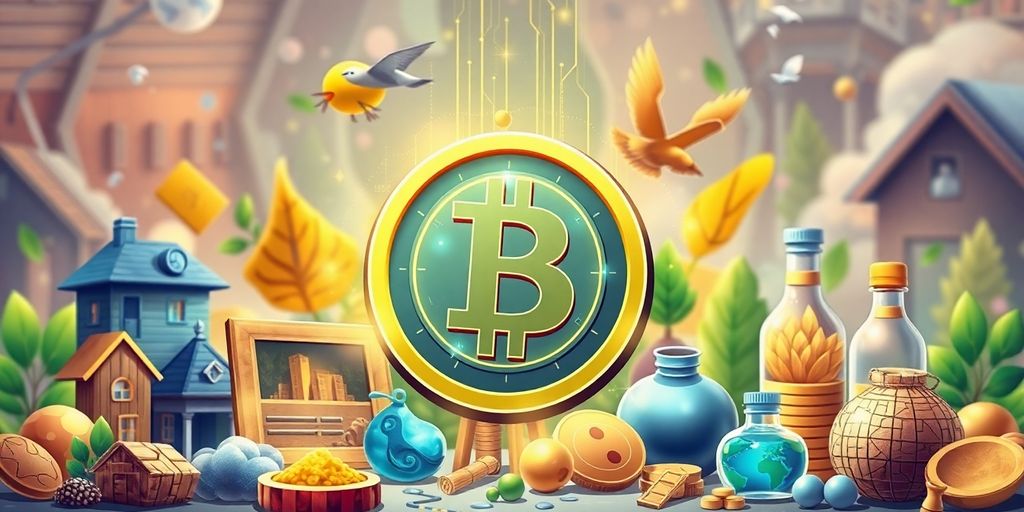 Illustrative image of a digital token and assets.