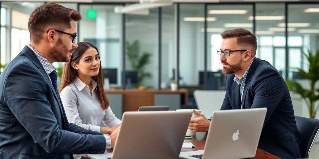 Virtual CISO advising a small business team in office.