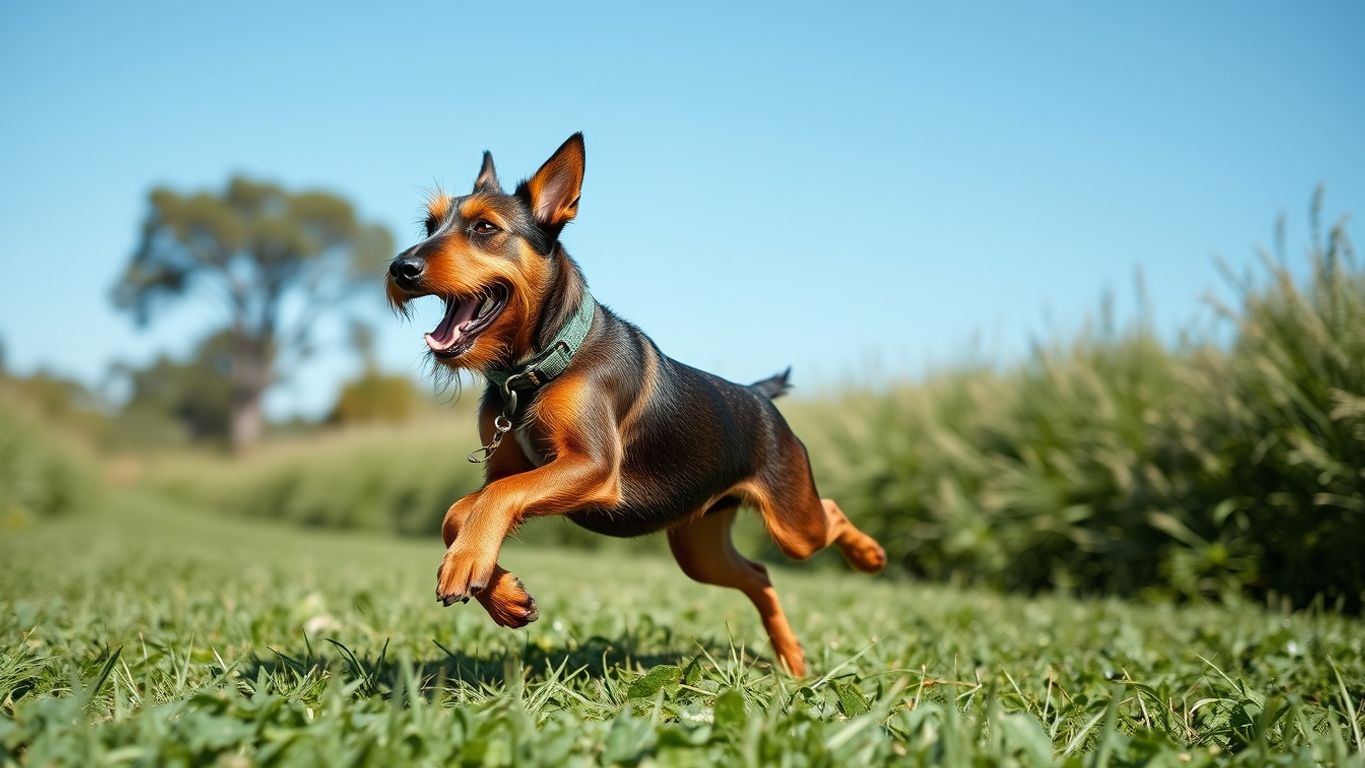 German Hunting Terrier in a green field, energetic and playful.