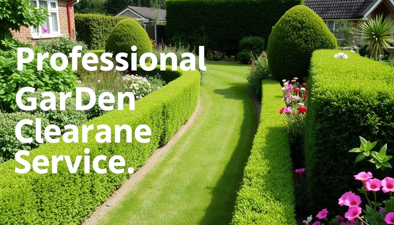 Tidy garden with trimmed hedges and colourful flowers