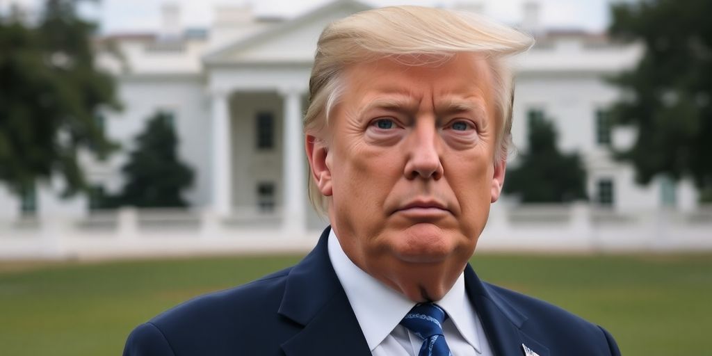 Donald Trump à la Maison-Blanche, regard sérieux et déterminé.