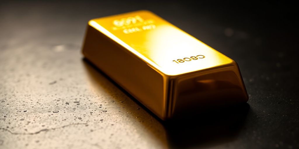 Barre d'or sur une surface sombre et texturée.