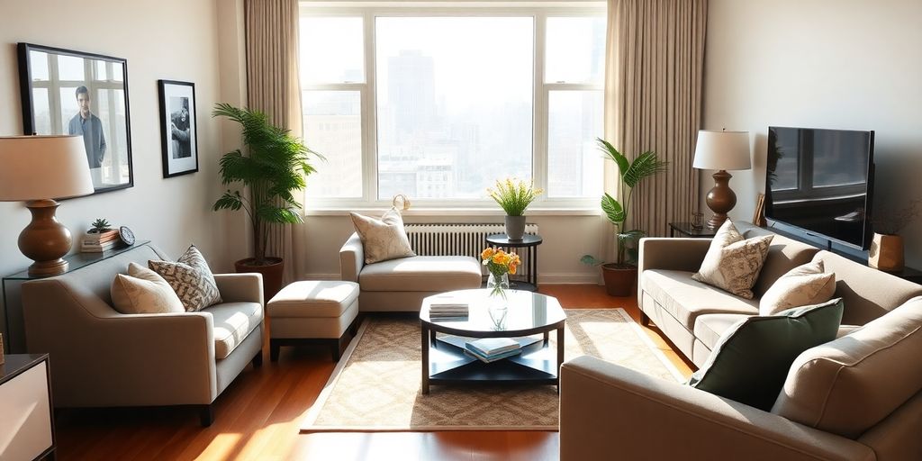 Cozy living room ready for a home showing.