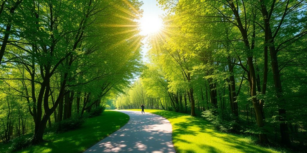 Person exercising outdoors with vibrant nature surroundings.