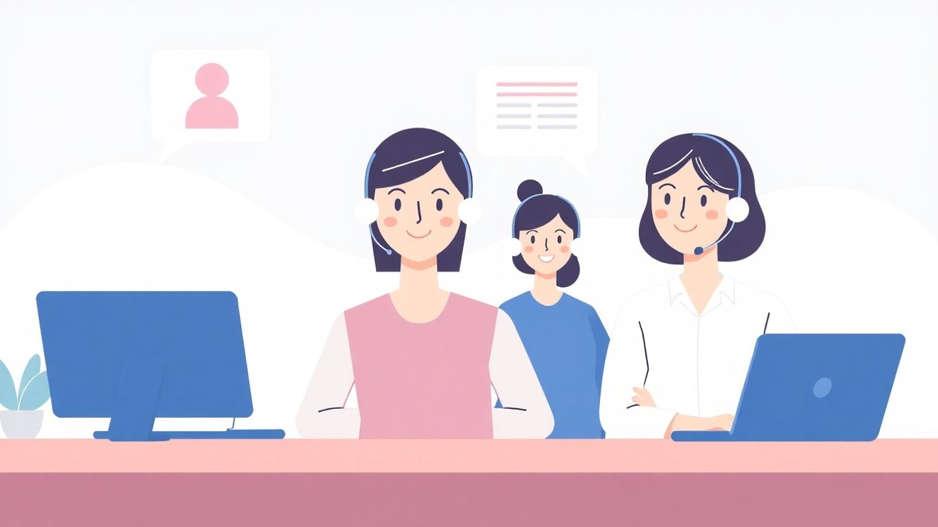 Kundeservice med vennlige supportmedarbeidere i moderne stil.