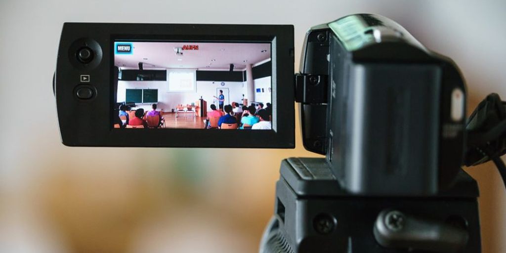 person creating video presentation with AI technology in various professional settings