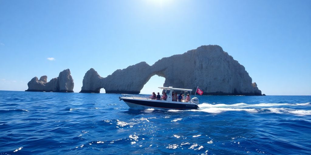 Boat cruising near Cabo San Lucas Arch.