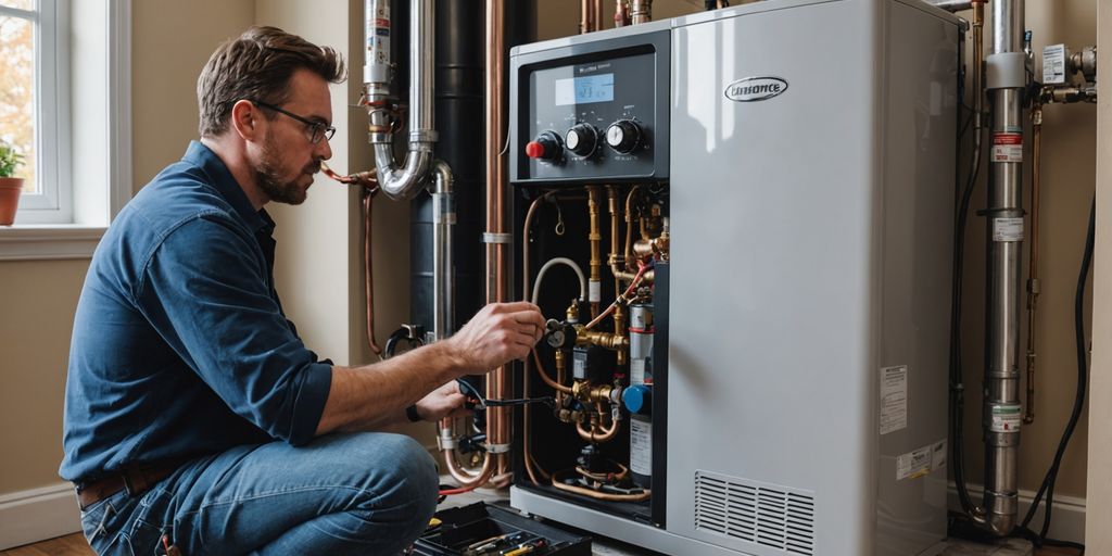 Technician installing a modern boiler