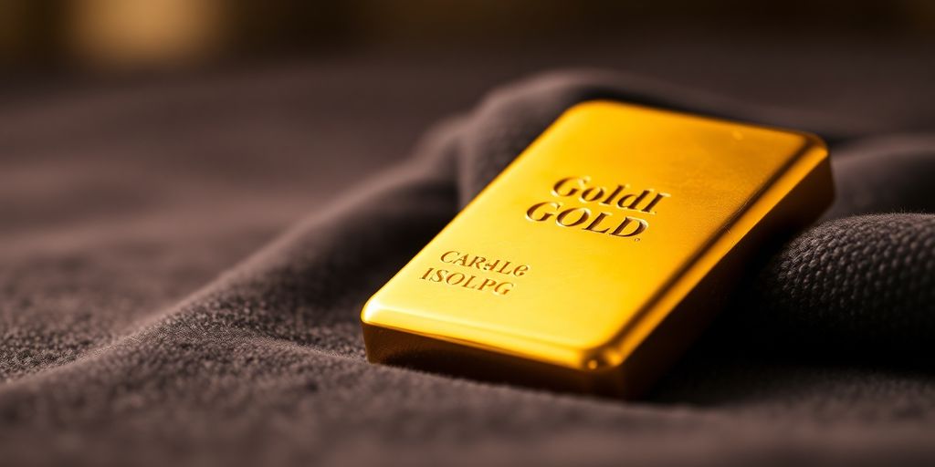 Lingot d'or sur un tissu en velours.