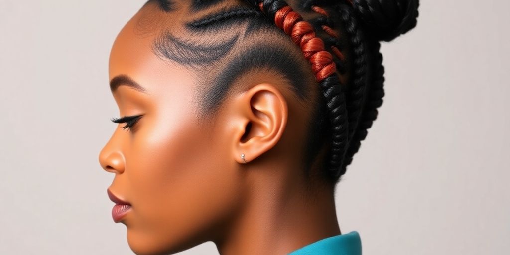Close-up of flat twists and zig-zag hair parts.