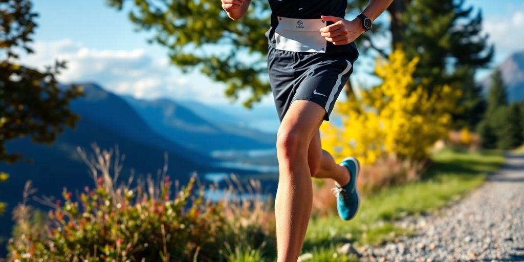 Runner on a scenic trail during a marathon.