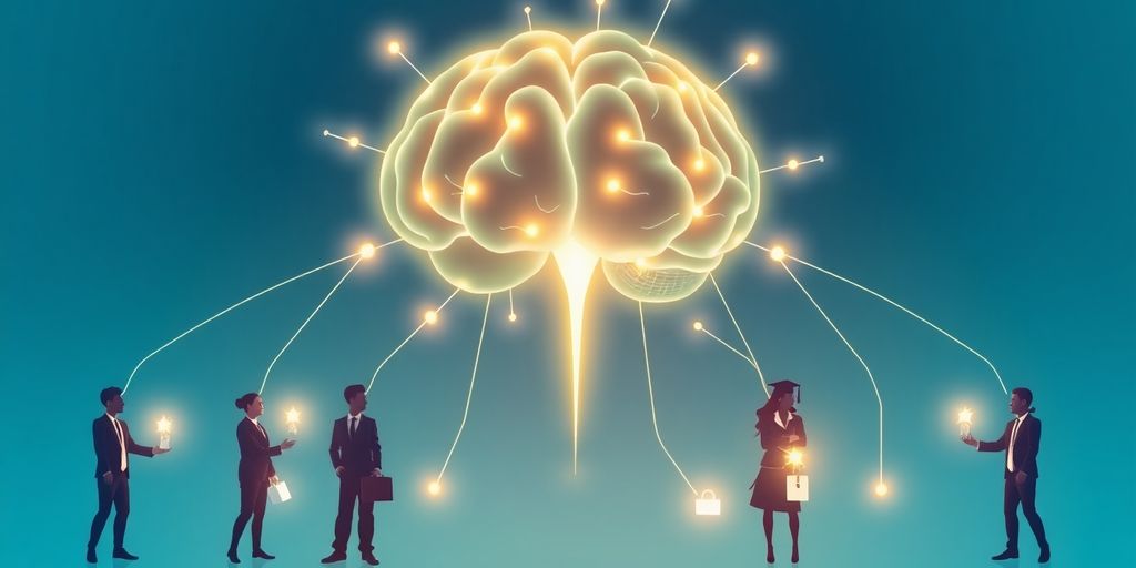 Glowing brain connecting job seeker to opportunities.