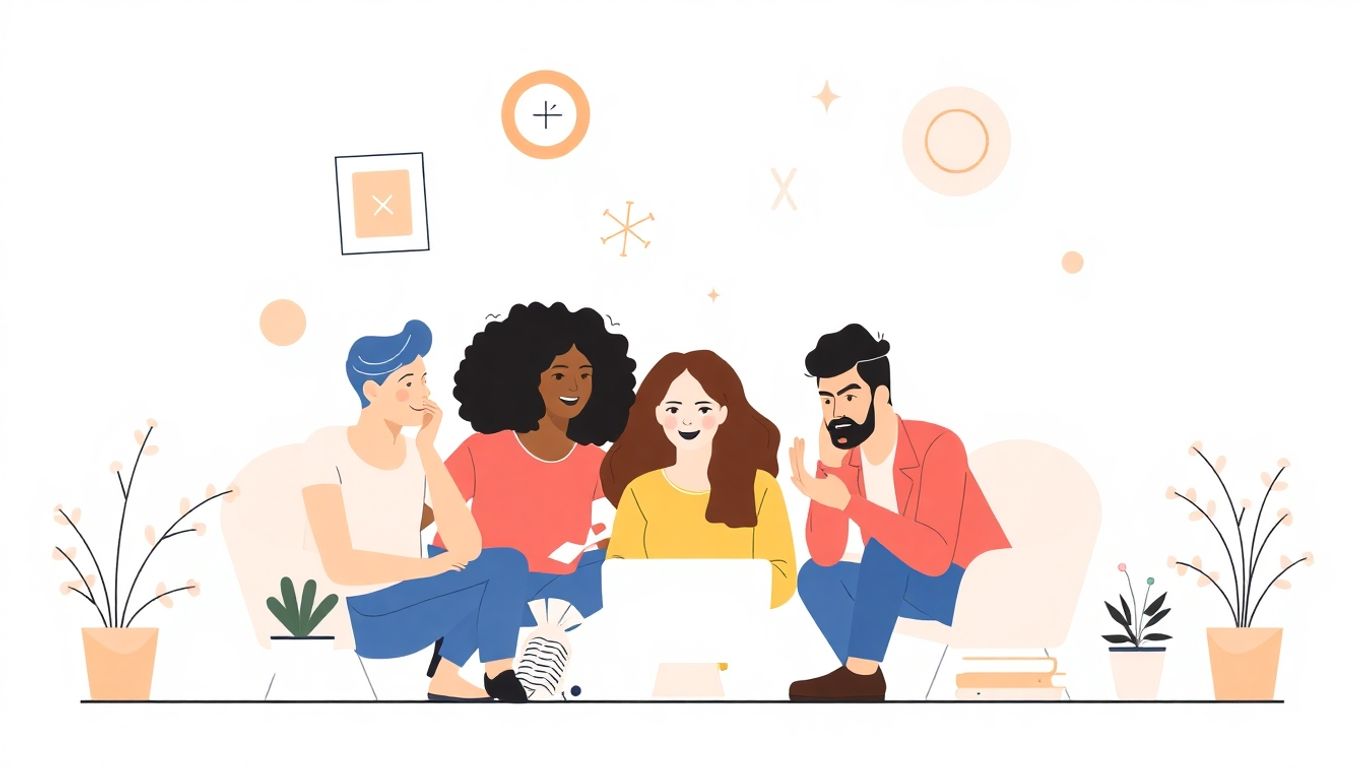 Illustrasjon av et team som jobber med merkevarestrategi.