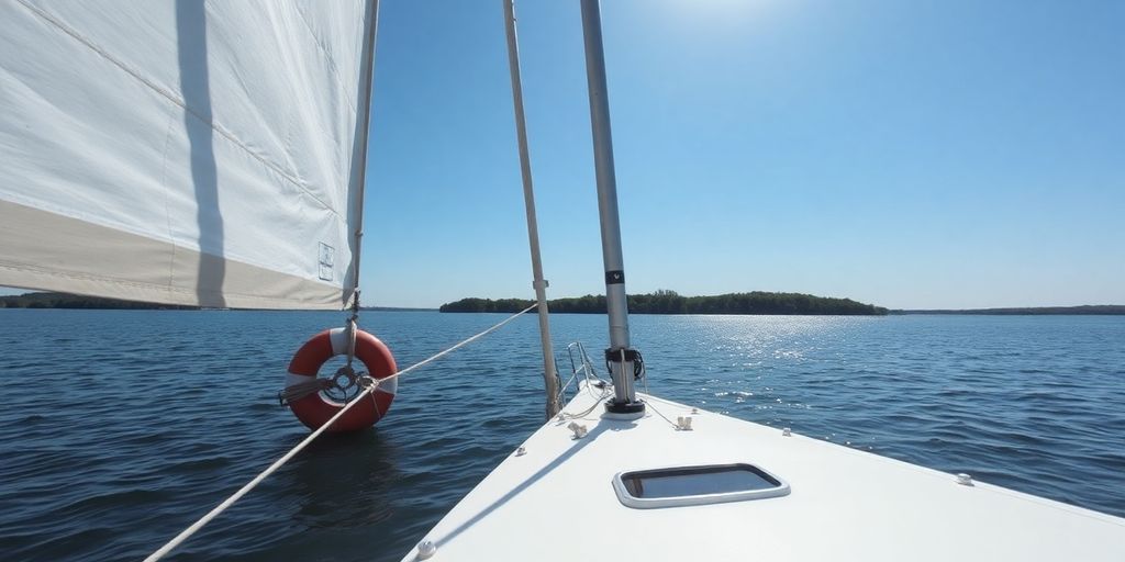 Boat on calm water near mooring