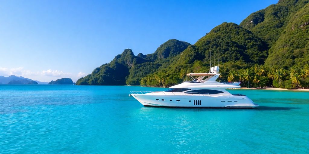 Luxury yacht in Raja Ampat's stunning tropical waters.