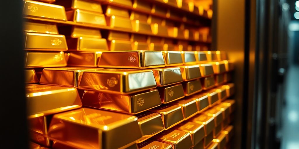 Lingots d'or brillants empilés sur fond sombre