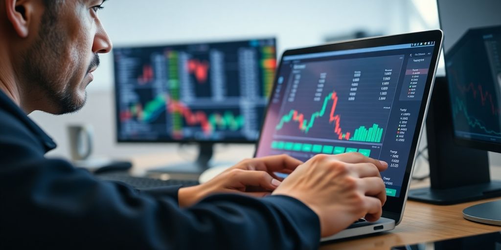 Person analyzing options trading data on a laptop.