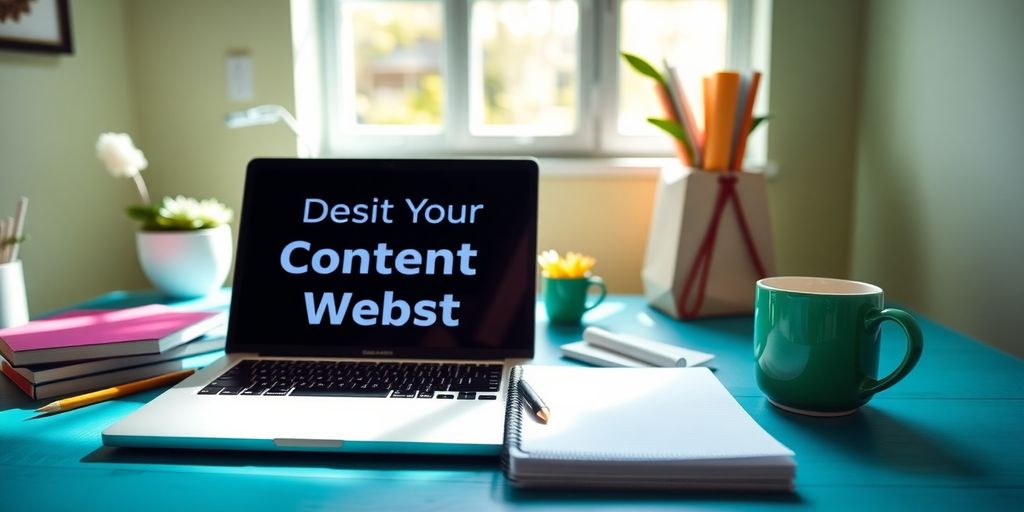 A workspace with a laptop and coffee cup.