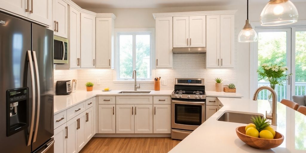 Modern kitchen with sleek countertops and stylish cabinetry.