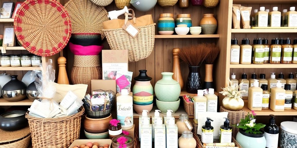 A variety of artisanal and handmade gift items.