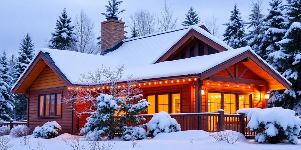 Gezellig huis met goed geïsoleerd dak in de winter.