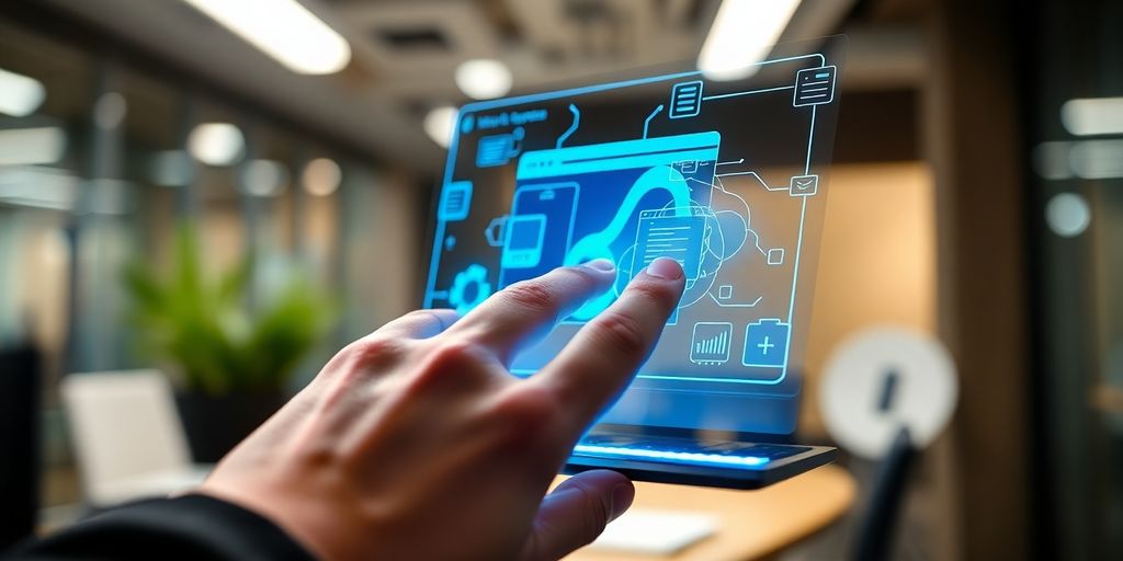 AI transforming web design, futuristic interface.
