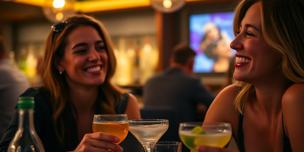 Friends enjoying quiet drinks at a trendy Cabo bar