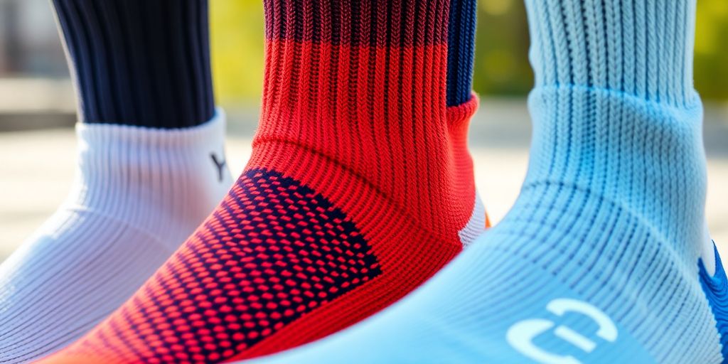 Close-up of diabetic athletic socks in different materials.