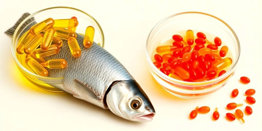 Fish oil capsules, krill oil capsules, fish, krill.