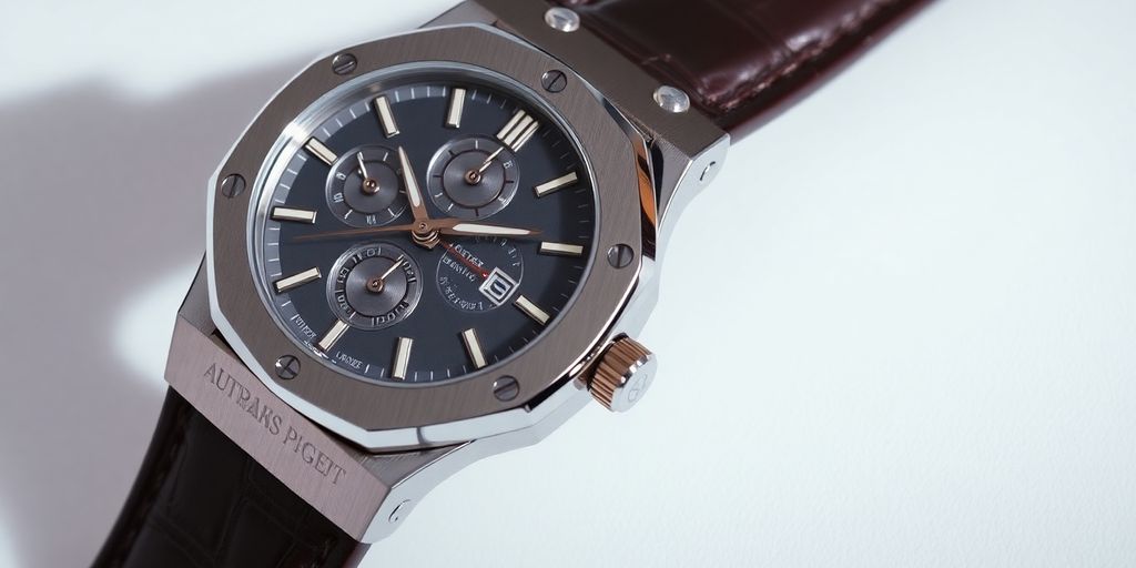 Close-up of an Audemars Piguet luxury watch.