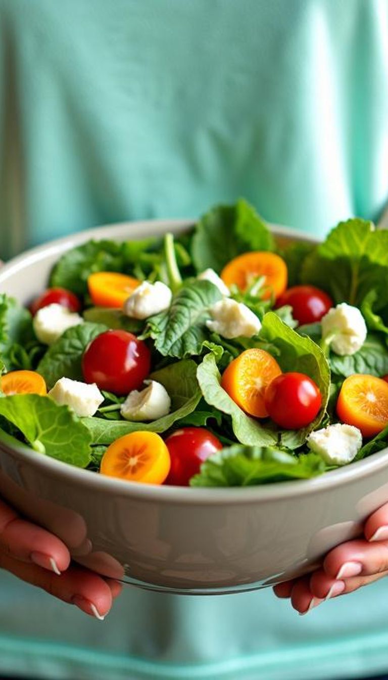 Fit person with salad and fresh produce