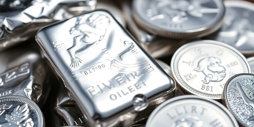 Lingots et pièces d'argent brillant