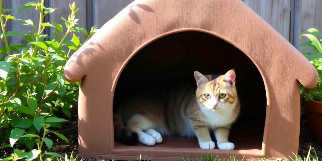 A warm, inviting outdoor cat house.