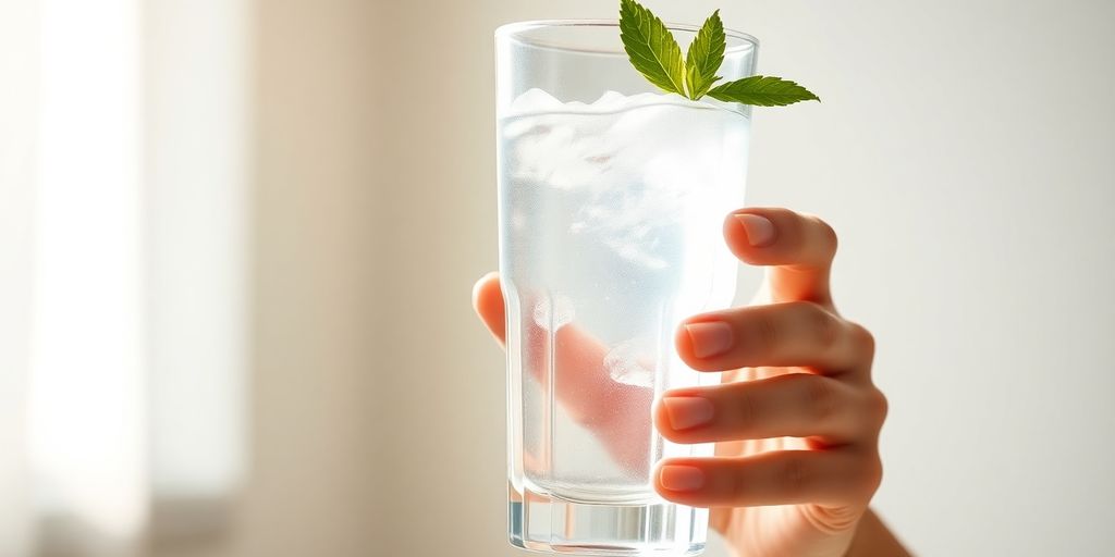 Person drinking water, feeling healthy.