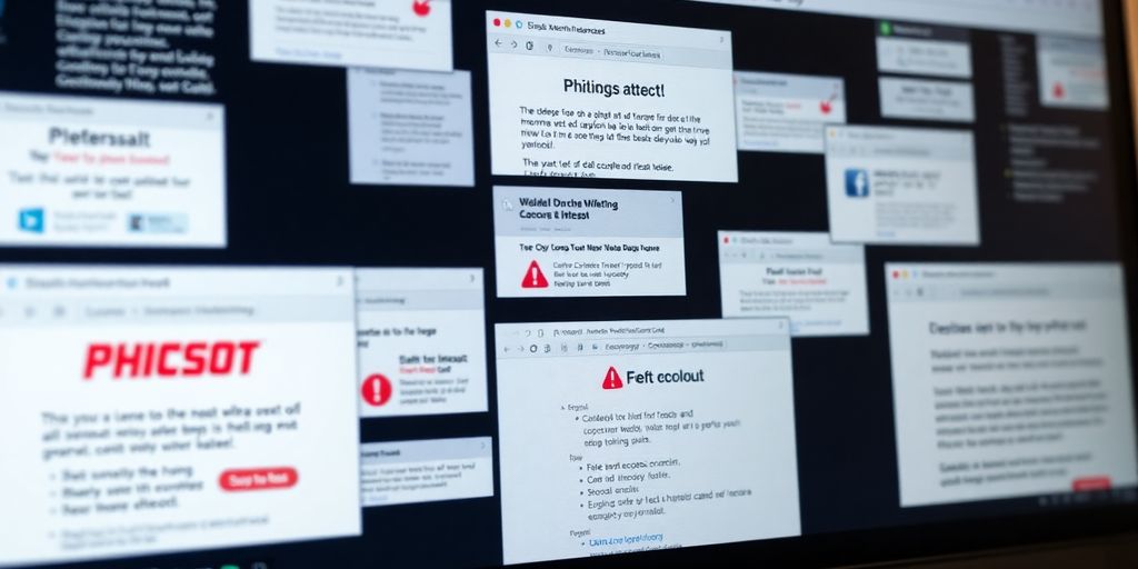 Close-up of phishing emails on a computer screen.