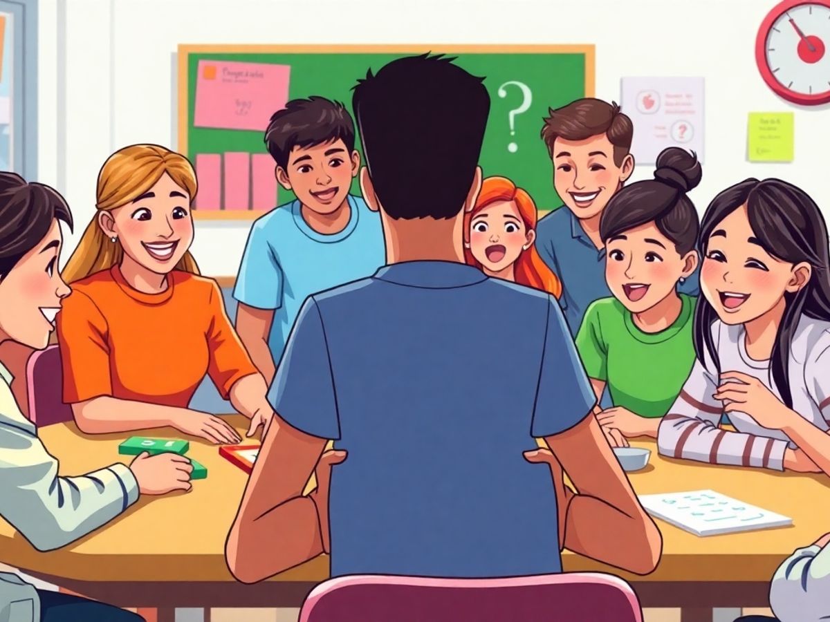 Diverse students collaborating in fun English games.