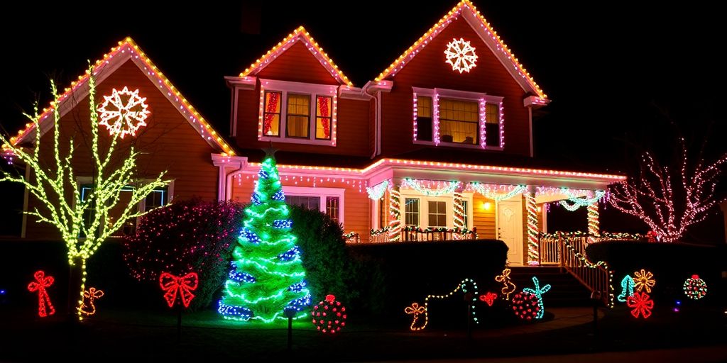 Permanent holiday lights illuminate a Wildwood home.