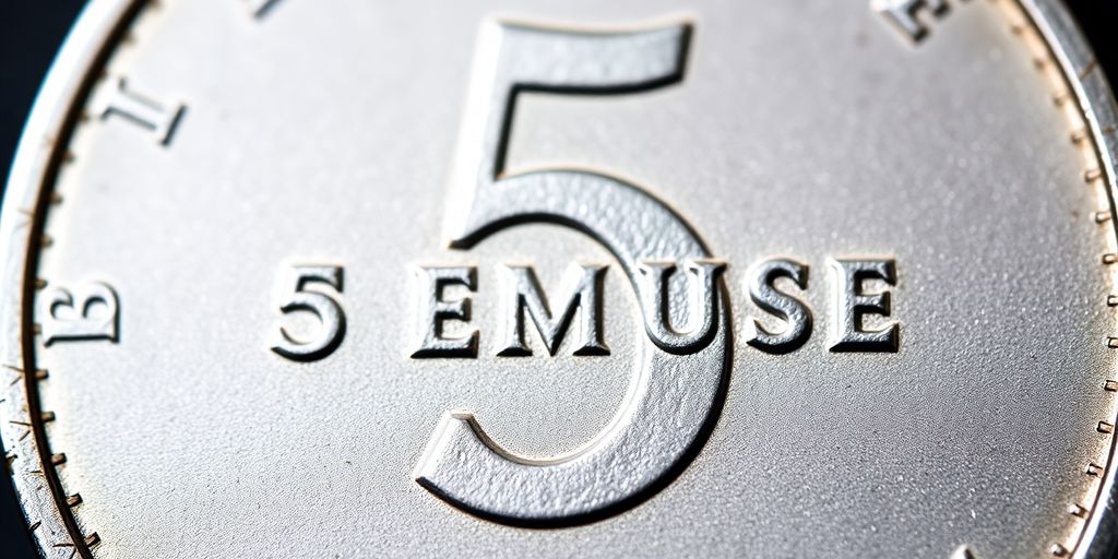 Pièce de 5 francs argent Semeuse en gros plan.