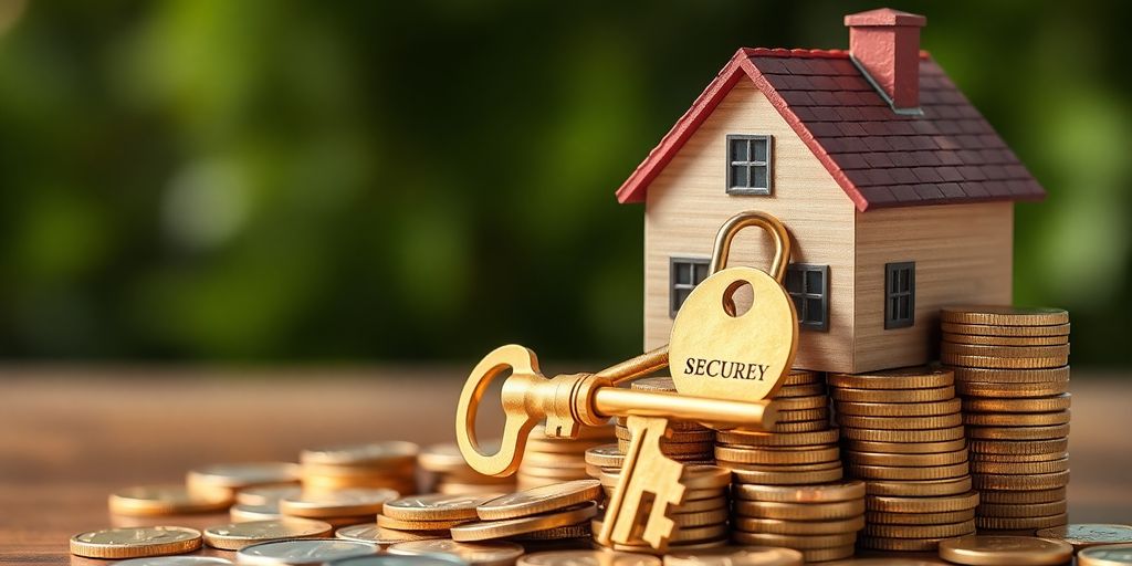 Casa segura con llave y dinero creciendo.
