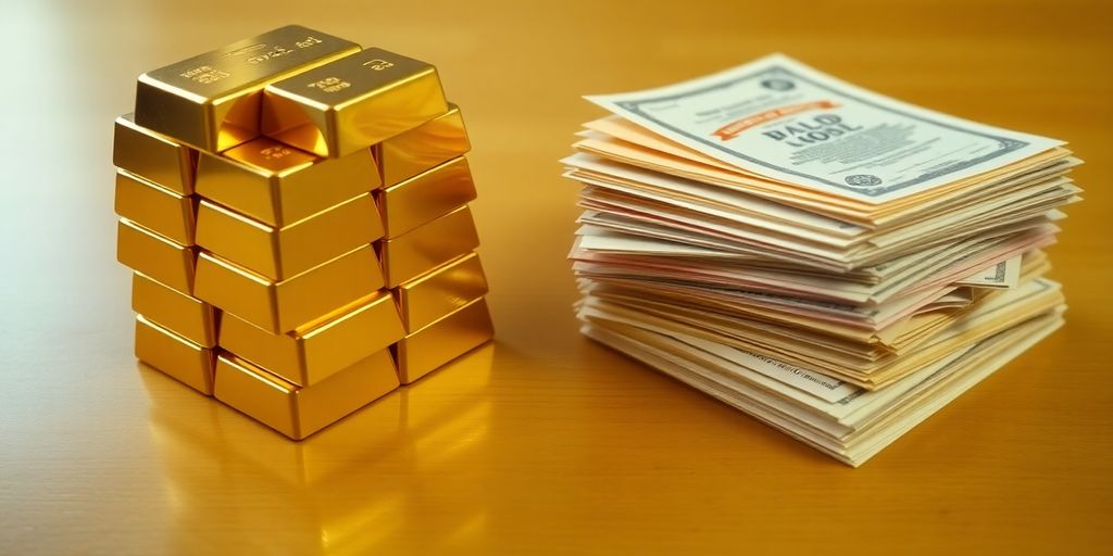 Lingots d'or et documents financiers.