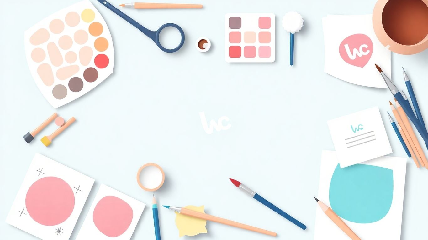 Illustrasjon av logo design prosess med myke farger.