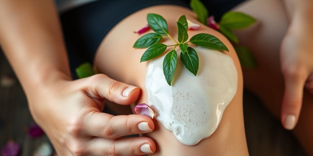 Person gently massaging a knee with herbal poultice.