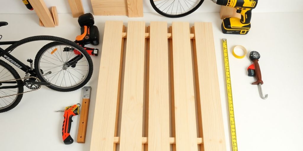 Tools and materials for a DIY bike rack.