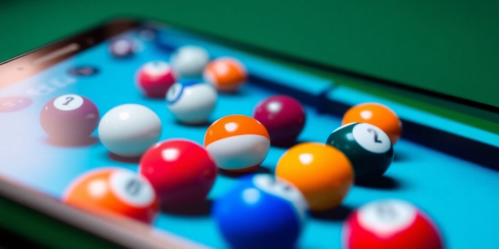 Une personne jouant au billard sur un téléphone.