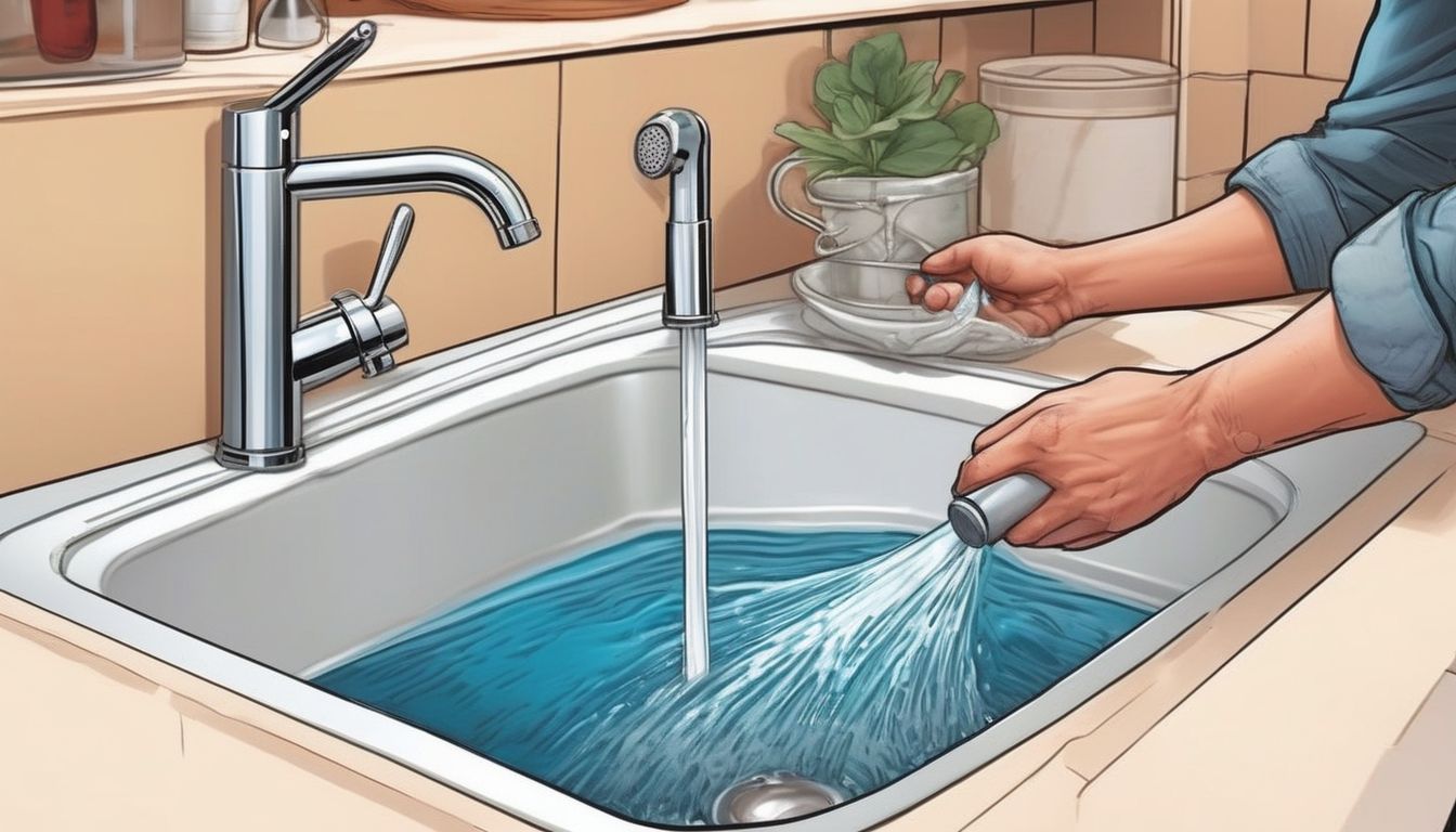 person turning off water supply under sink to fix leaky faucet