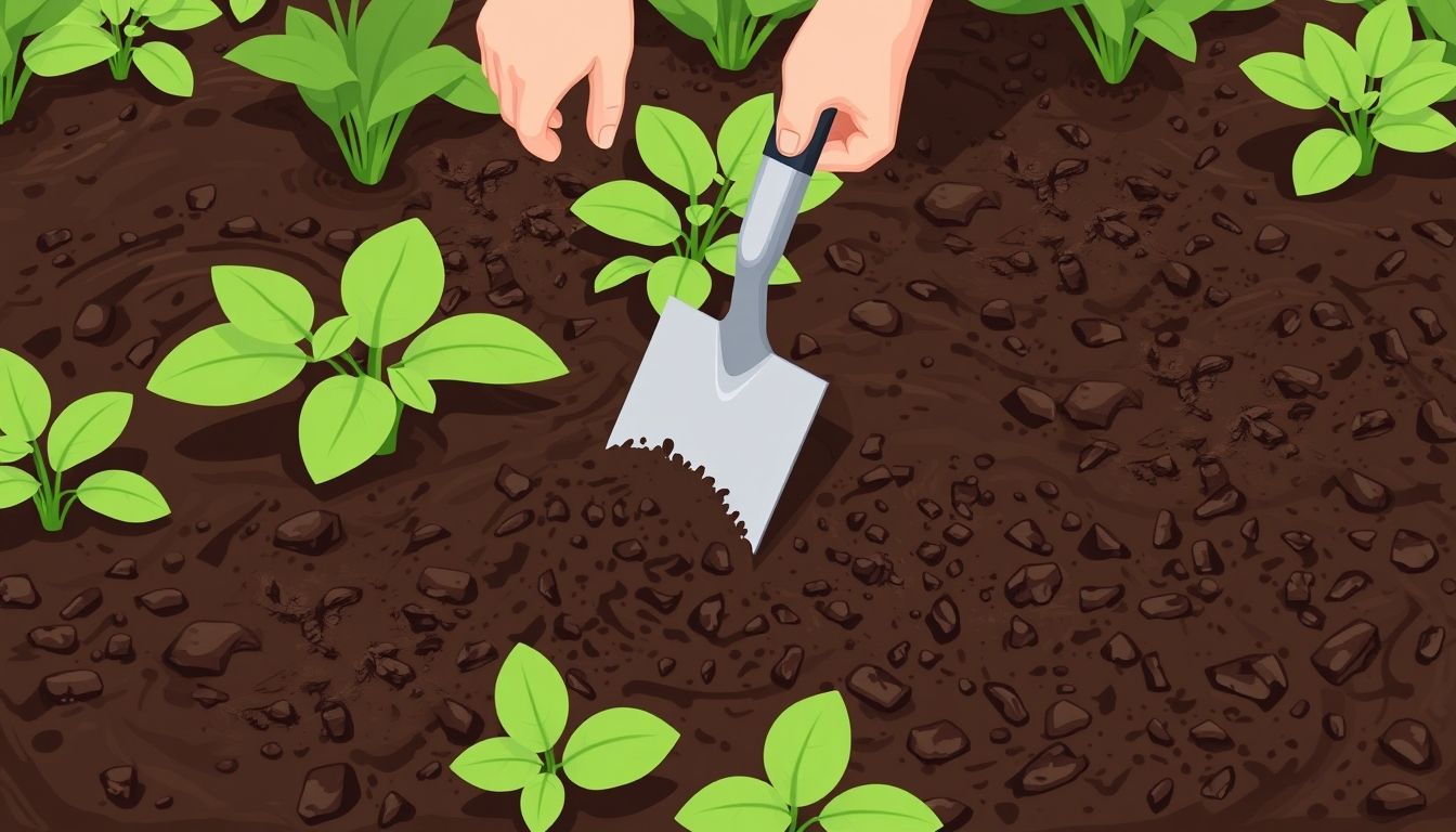 Gardener turning over soil with a spade